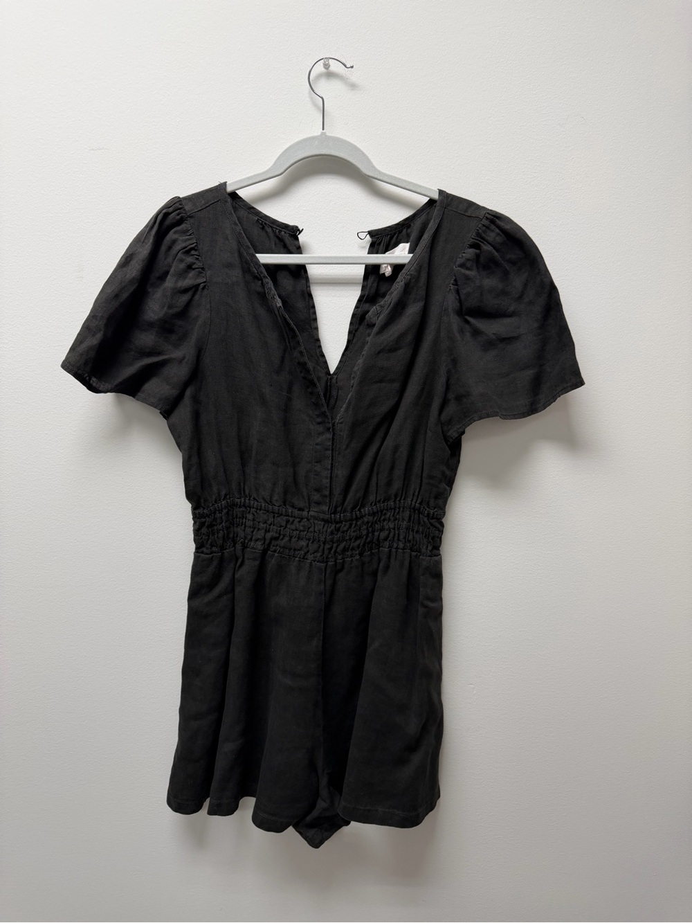 Anthropologie Black Short-Sleeve V-Neck Romper